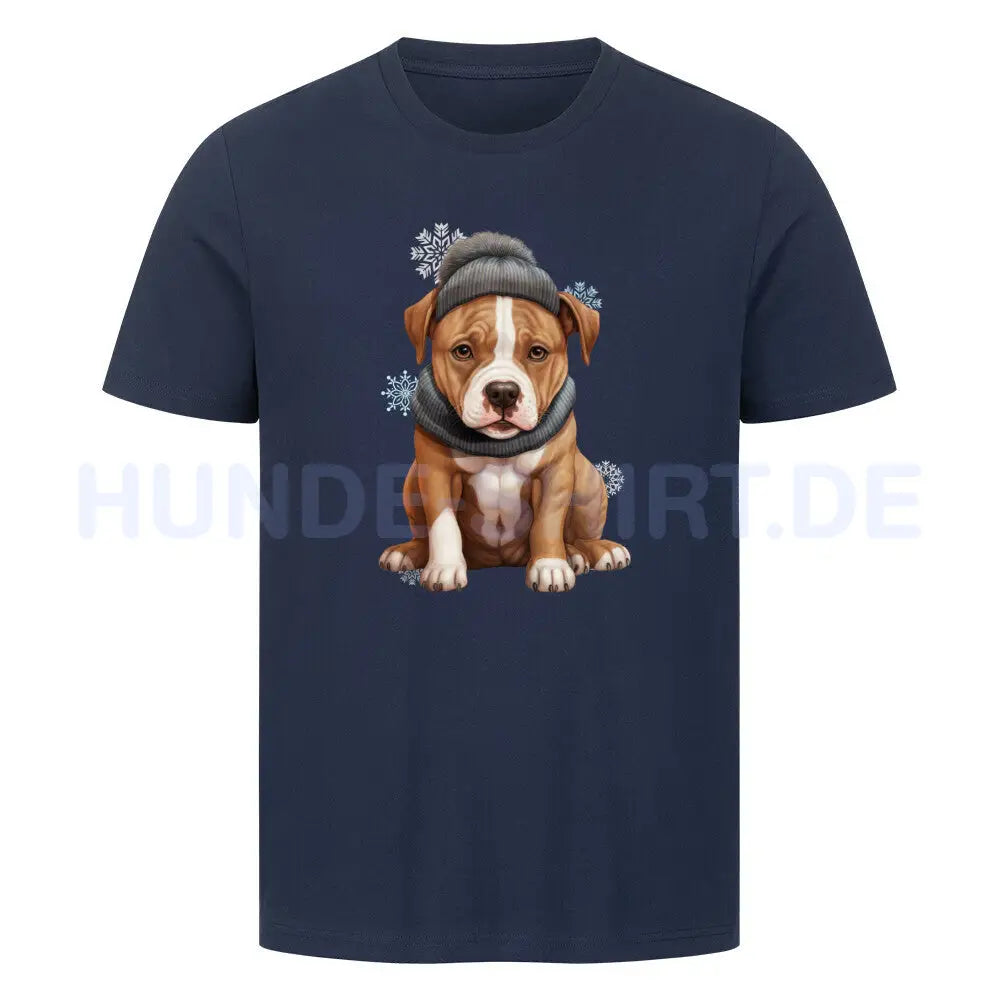 Premium T-Shirt "AmStaff - Winterbub" French Navy – hunde-shirt.de