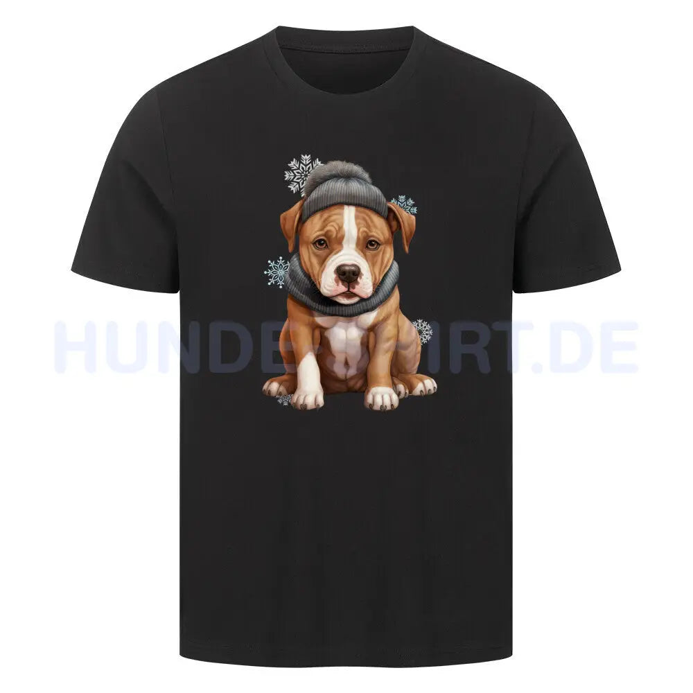 Premium T-Shirt "AmStaff - Winterbub" Schwarz – hunde-shirt.de