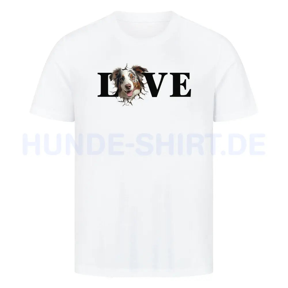 Premium T-Shirt "Australian Shepherd LOVE" Weiß – hunde-shirt.de