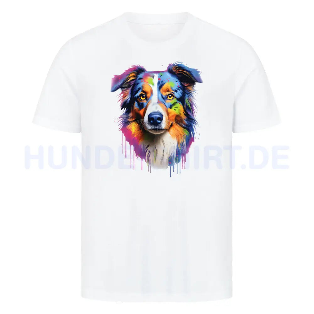 Premium T-Shirt "Australian Shepherd Paint" Weiß – hunde-shirt.de