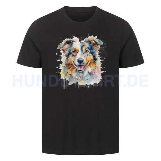 Premium T-Shirt "Australian Shepherd Splash" Schwarz – hunde-shirt.de