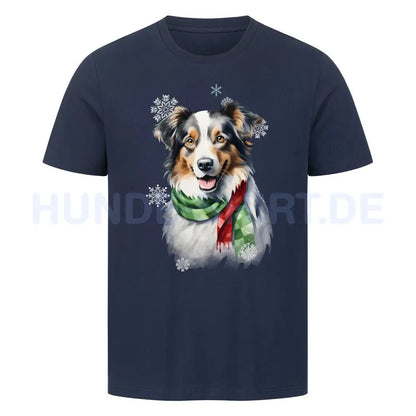 Premium T-Shirt "Australian Shepherd Winter" French Navy – hunde-shirt.de