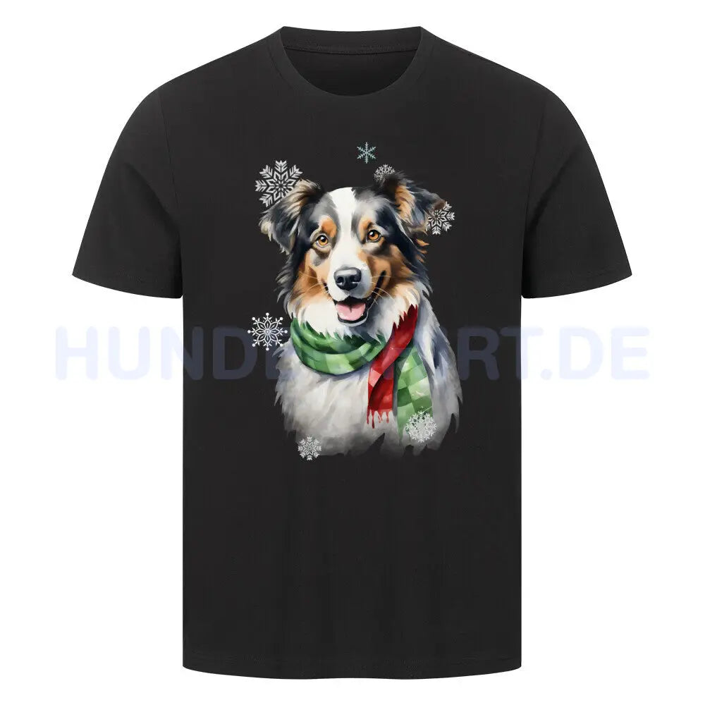 Premium T-Shirt "Australian Shepherd Winter" Schwarz – hunde-shirt.de