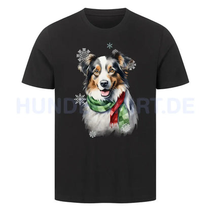 Premium T-Shirt "Australian Shepherd Winter" Schwarz – hunde-shirt.de