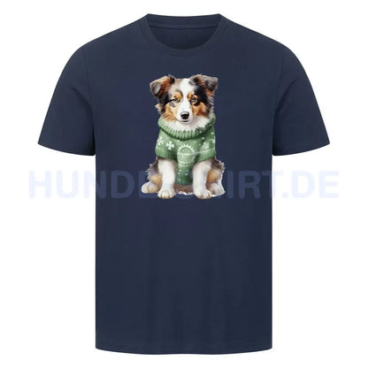 Premium T-Shirt "Australian Shepherd - Winterbub" French Navy – hunde-shirt.de