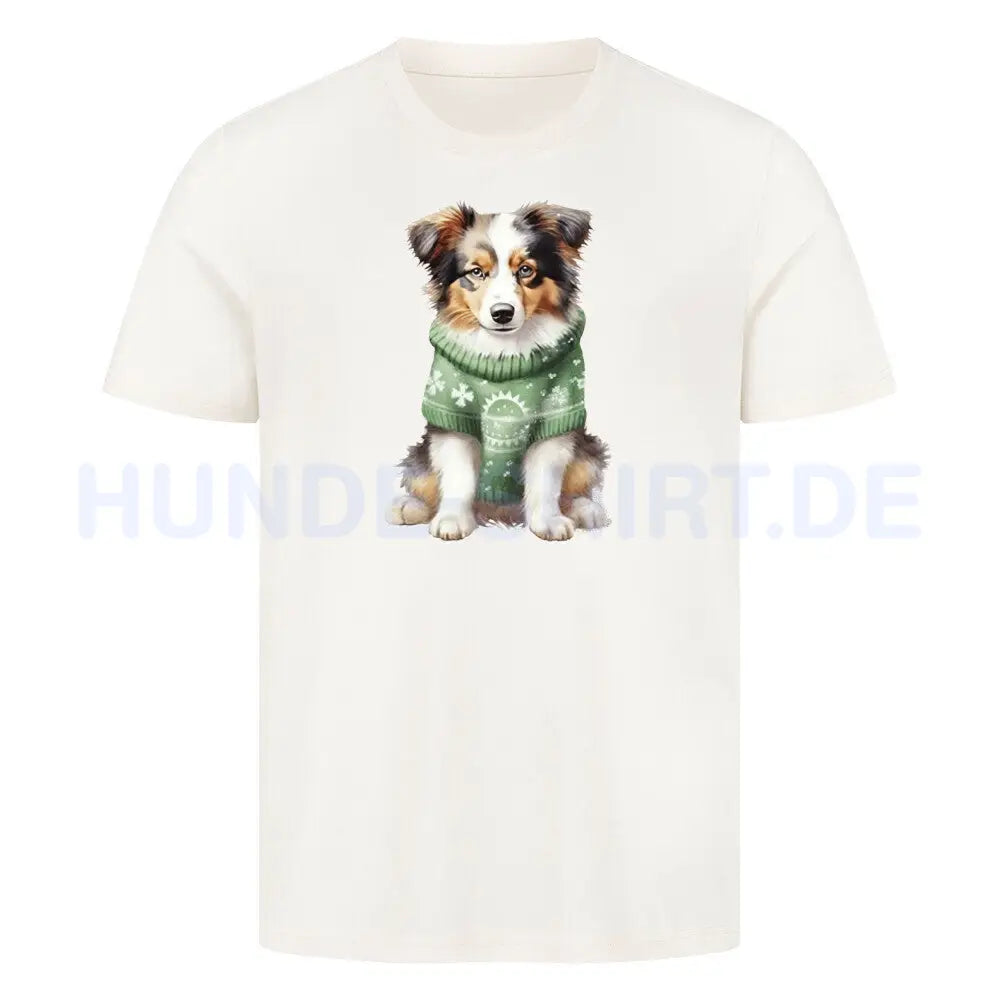 Premium T-Shirt "Australian Shepherd - Winterbub" Natural Raw – hunde-shirt.de