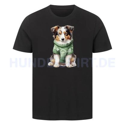 Premium T-Shirt "Australian Shepherd - Winterbub" Schwarz – hunde-shirt.de