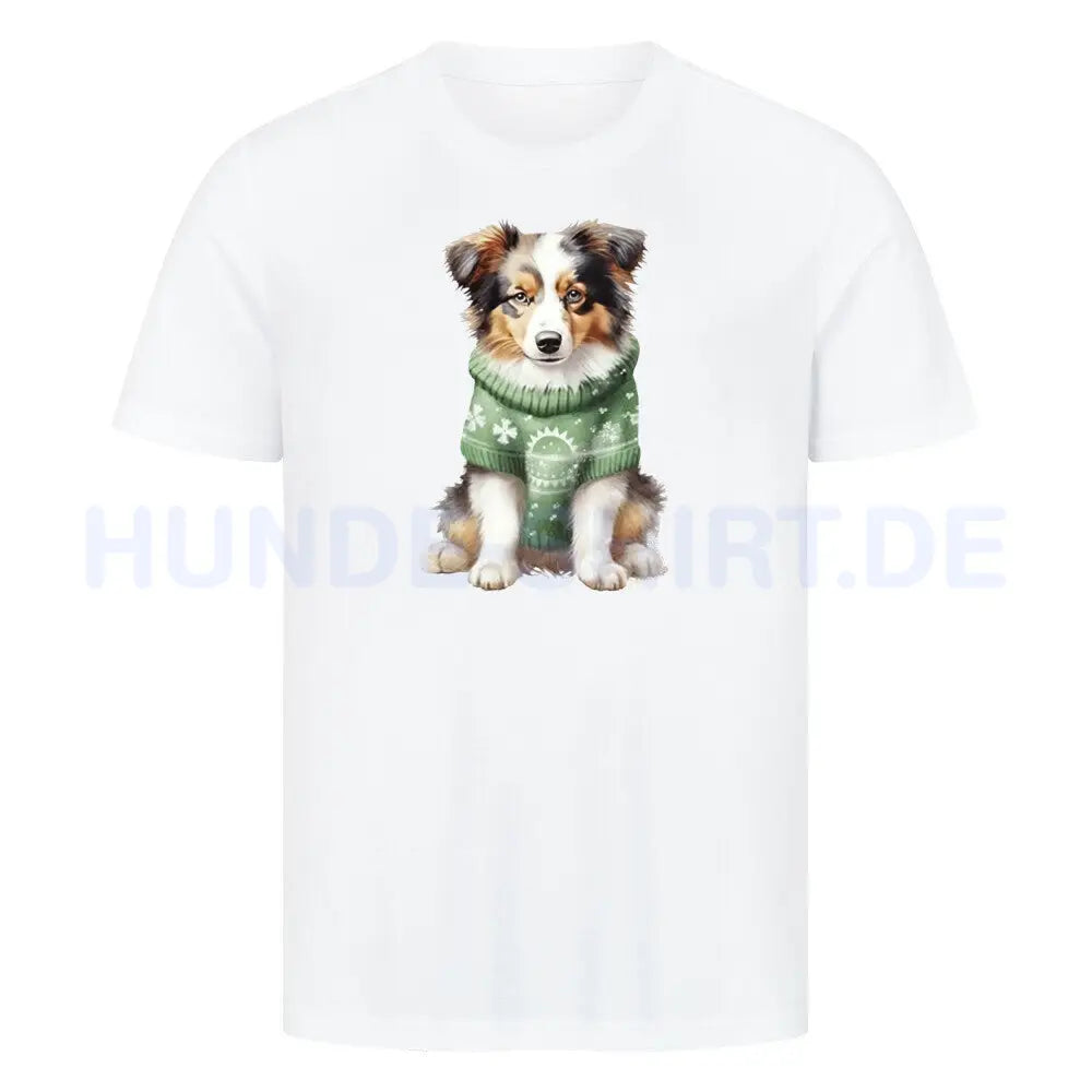 Premium T-Shirt "Australian Shepherd - Winterbub" Weiß – hunde-shirt.de