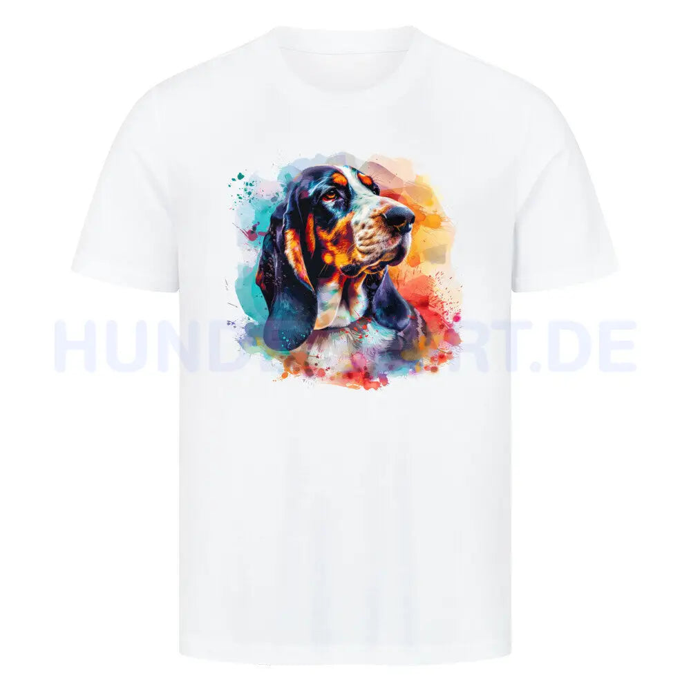 Premium T-Shirt "Basset Aquarell" Weiß – hunde-shirt.de