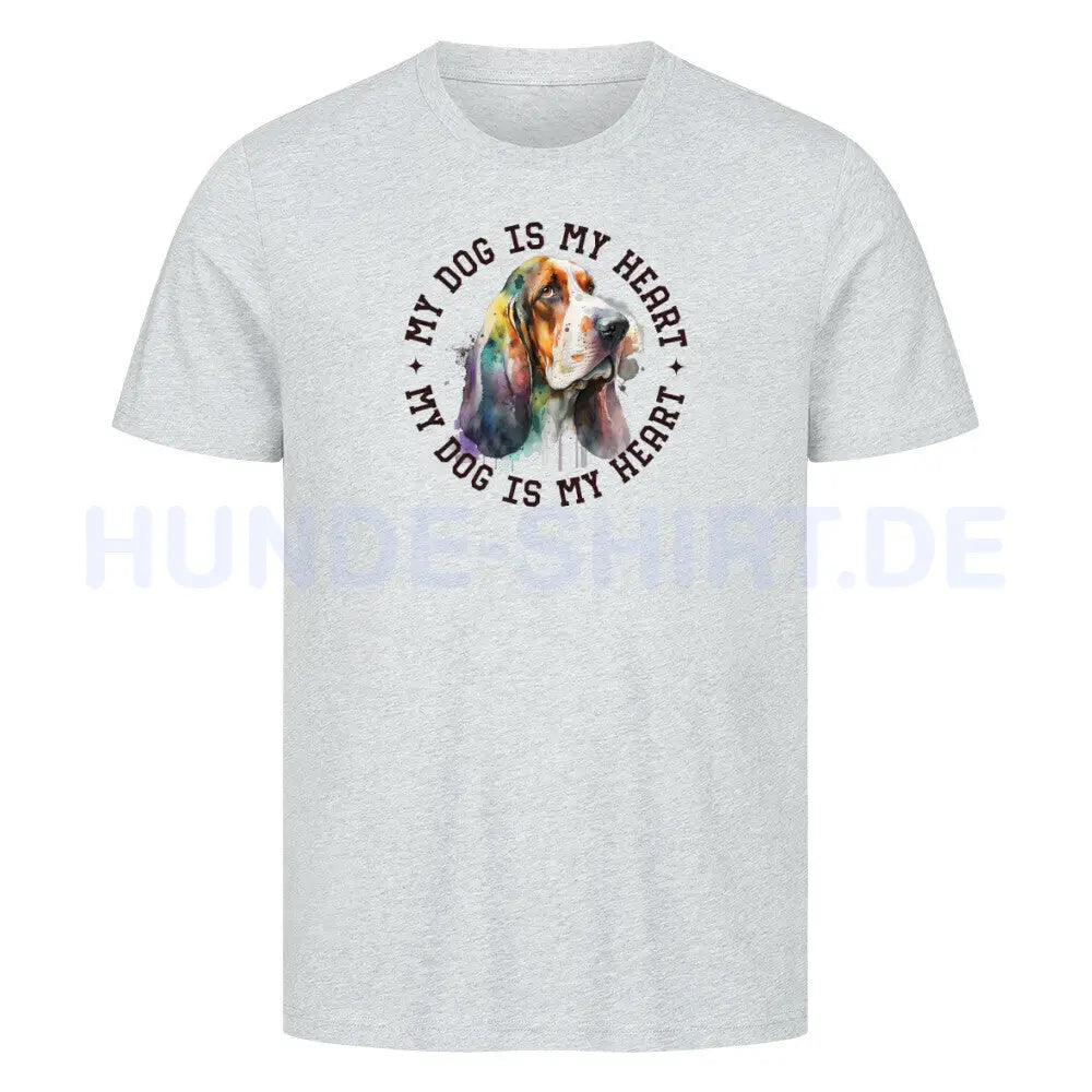 Premium T-Shirt "Basset HEART" Heather Grey – hunde-shirt.de