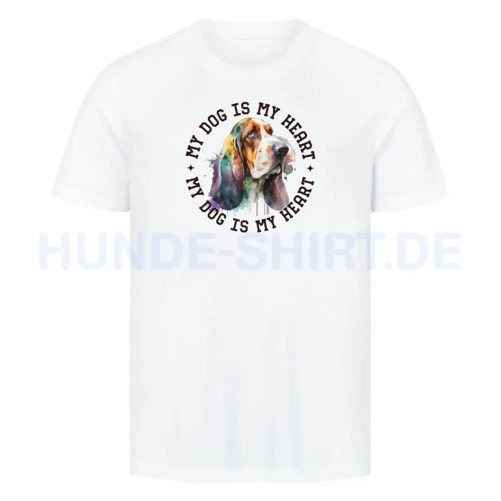 Premium T-Shirt "Basset HEART" Weiß – hunde-shirt.de