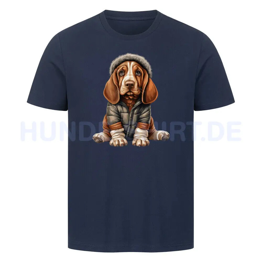 Premium T-Shirt "Basset - Winterbub" French Navy – hunde-shirt.de