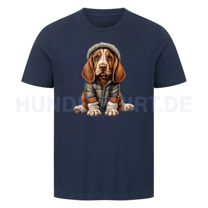 Premium T-Shirt "Basset - Winterbub" French Navy – hunde-shirt.de