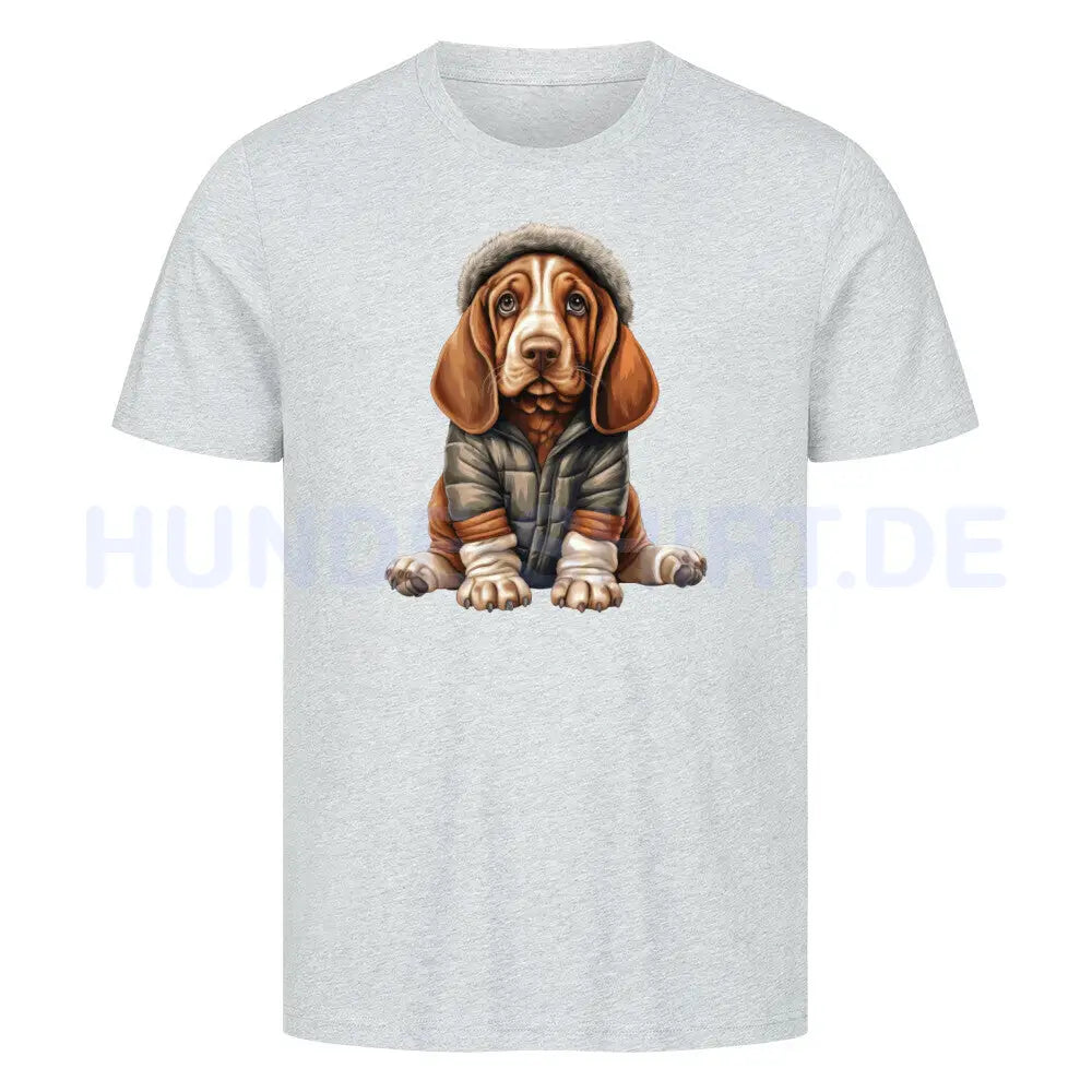 Premium T-Shirt "Basset - Winterbub" Heather Grey – hunde-shirt.de