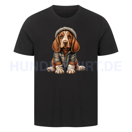 Premium T-Shirt "Basset - Winterbub" Schwarz – hunde-shirt.de