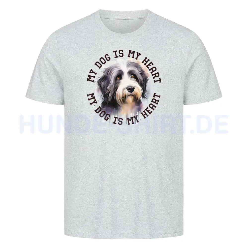 Premium T-Shirt "Bearded Collie HEART" Heather Grey – hunde-shirt.de