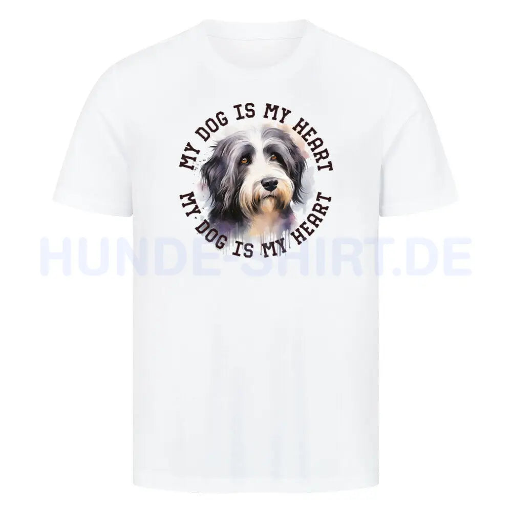 Premium T-Shirt "Bearded Collie HEART" Weiß – hunde-shirt.de