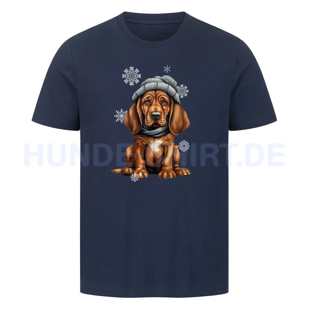 Premium T-Shirt "Bloodhound Winter" French Navy – hunde-shirt.de