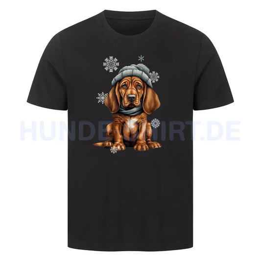 Premium T-Shirt "Bloodhound Winter" Schwarz – hunde-shirt.de