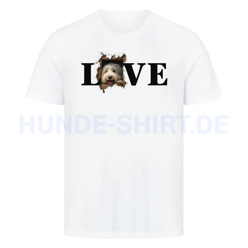 Premium T-Shirt "Bobtail LOVE" Weiß – hunde-shirt.de