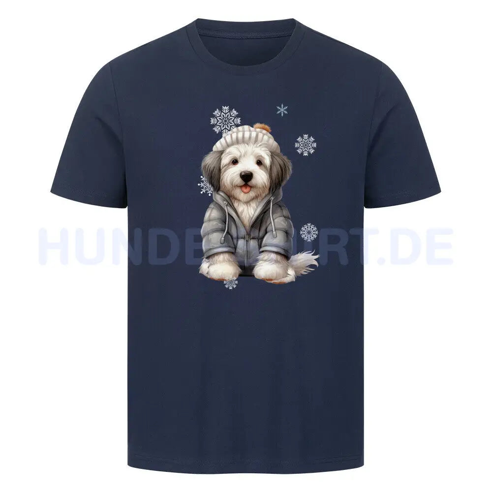 Premium T-Shirt "Bobtail Winter" French Navy – hunde-shirt.de