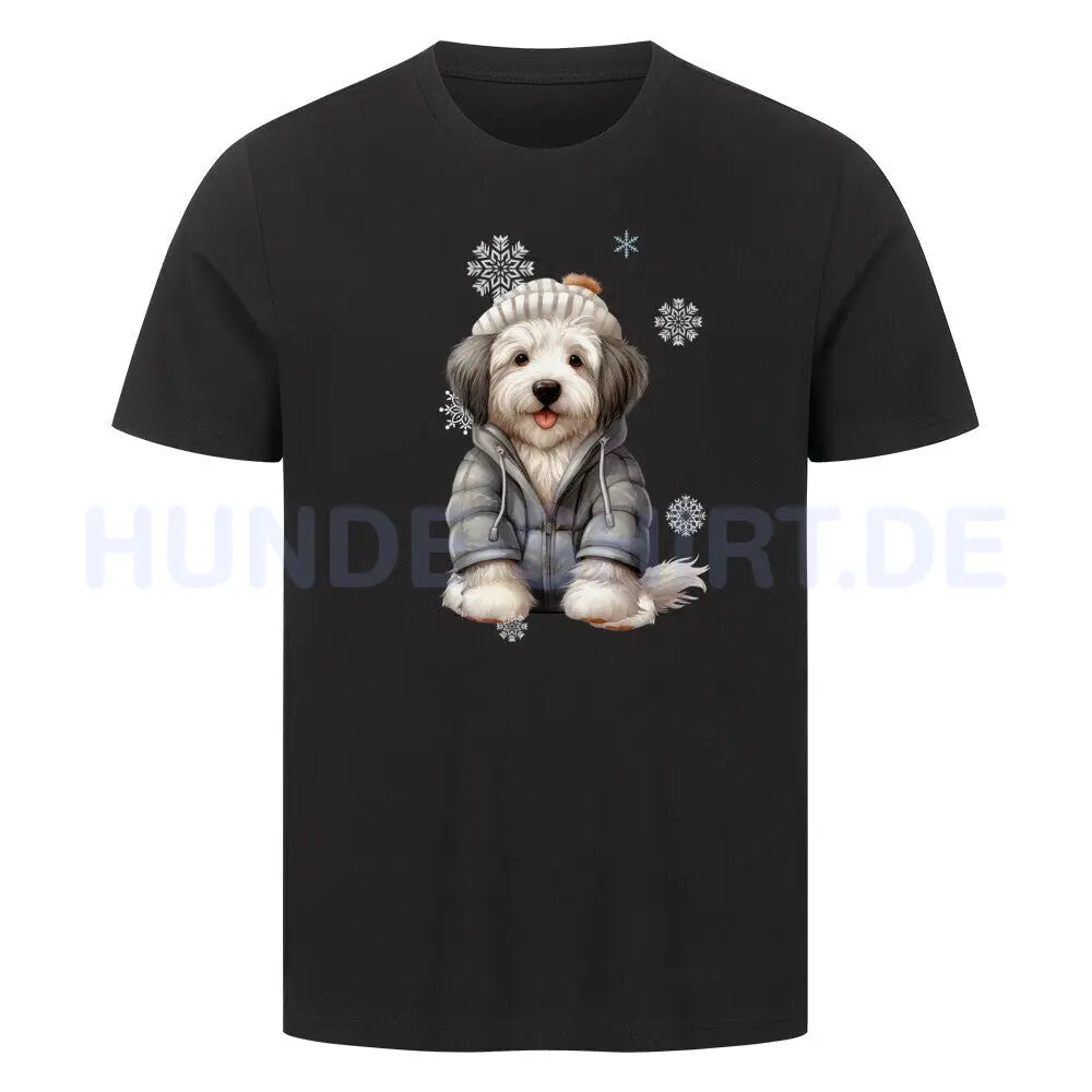 Premium T-Shirt "Bobtail Winter" Schwarz – hunde-shirt.de