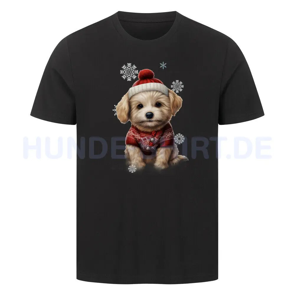 Premium T-Shirt "Bologneser Winter" Schwarz – hunde-shirt.de