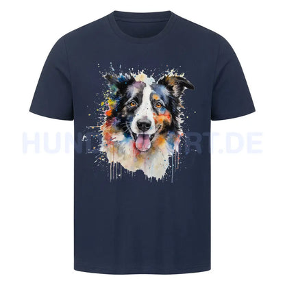 Premium T-Shirt "Border Collie - Aqua" French Navy – hunde-shirt.de