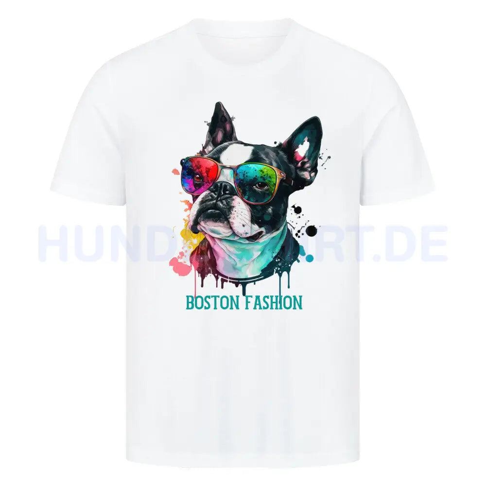 Premium T-Shirt "Boston Terrier - Fashion" Weiß – hunde-shirt.de