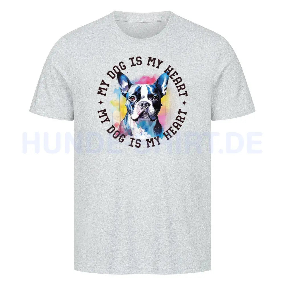 Premium T-Shirt "Boston Terrier HEART" Heather Grey – hunde-shirt.de