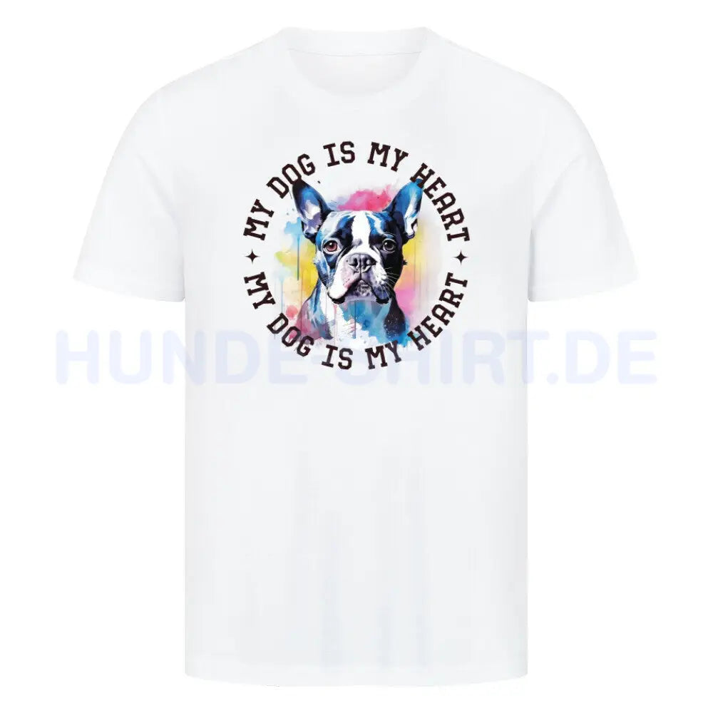 Premium T-Shirt "Boston Terrier HEART" Weiß – hunde-shirt.de