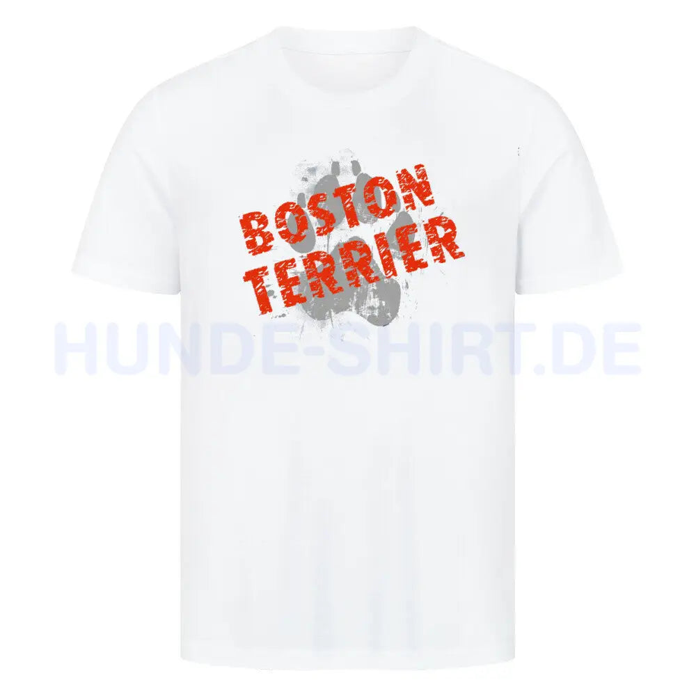 Premium T-Shirt "Boston Terrier - PAW" Weiß – hunde-shirt.de