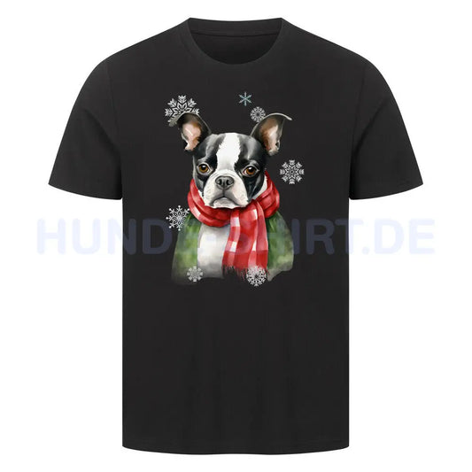 Premium T-Shirt "Boston Terrier Winter" Schwarz – hunde-shirt.de