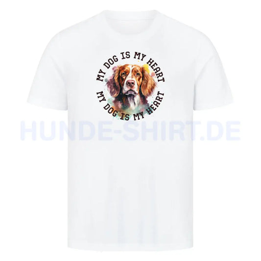 Premium T-Shirt "Brittany Spaniel HEART 2" Weiß – hunde-shirt.de