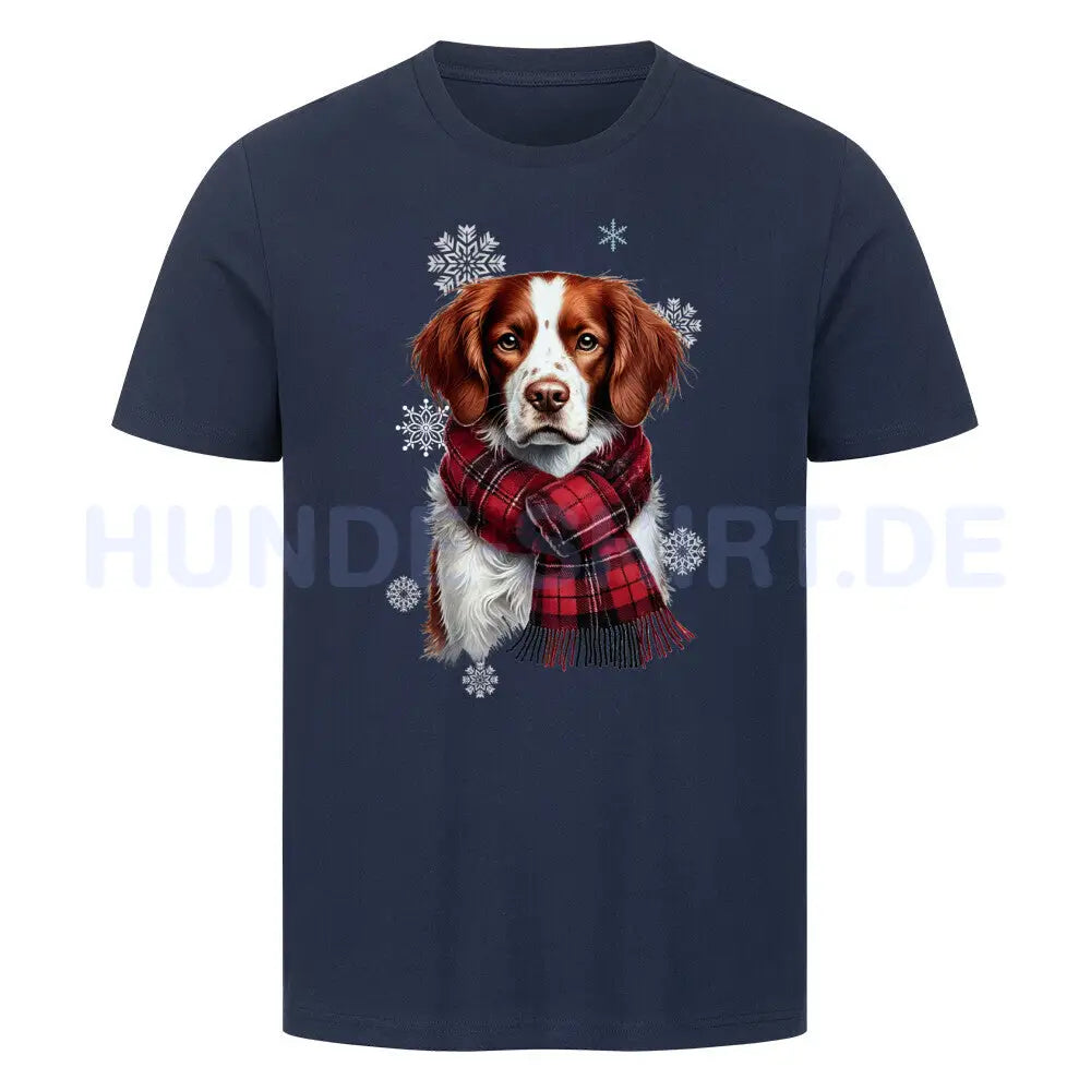 Premium T-Shirt "Brittany Spaniel Winter" French Navy – hunde-shirt.de