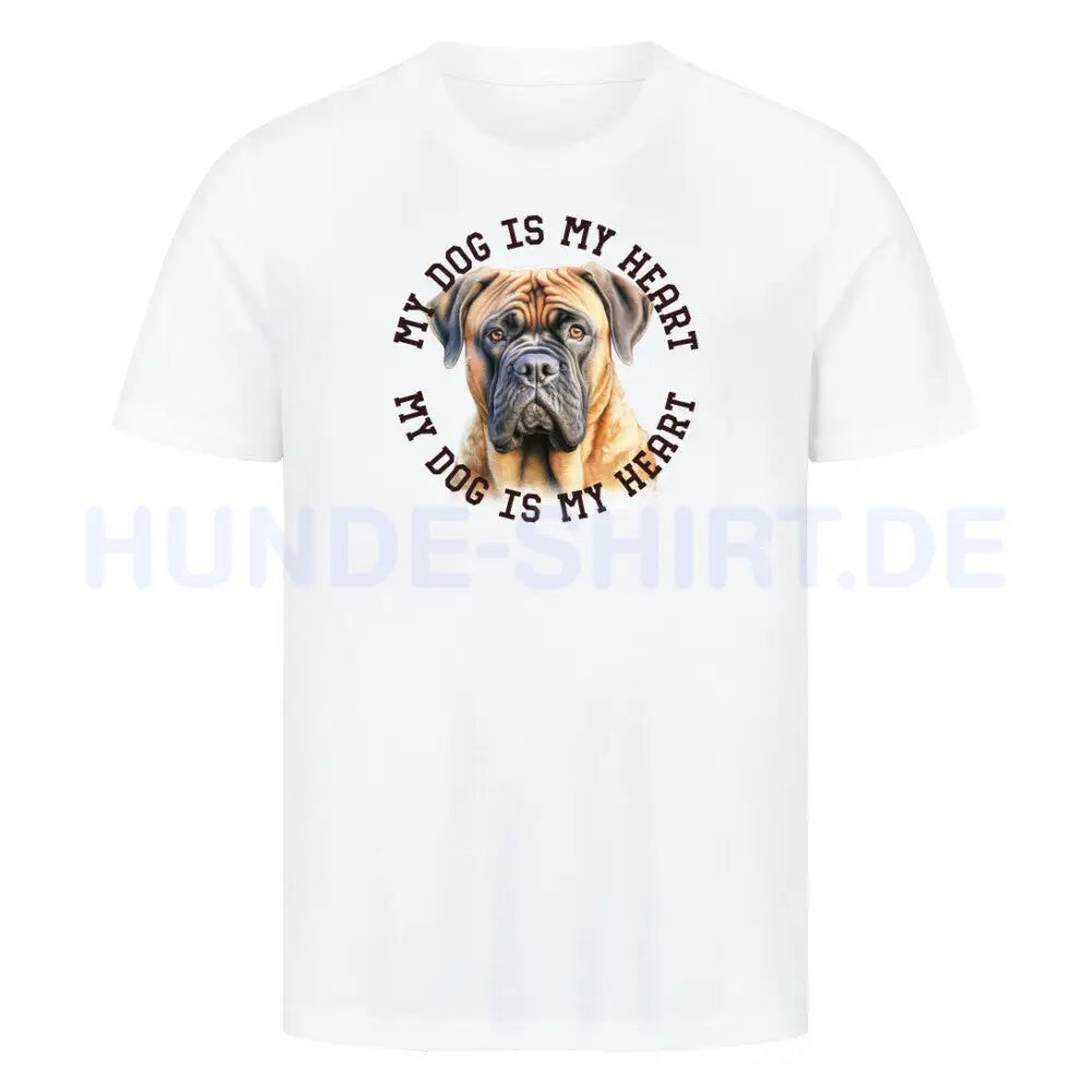 Premium T-Shirt "Bullmastiff HEART" Weiß – hunde-shirt.de