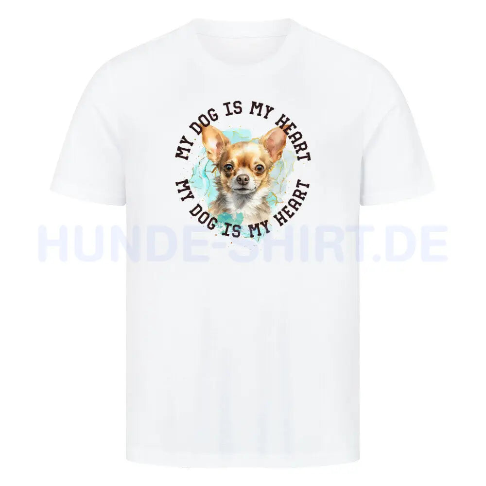 Premium T-Shirt "Chihuahua Kurzhaar braun HEART" Weiß – hunde-shirt.de