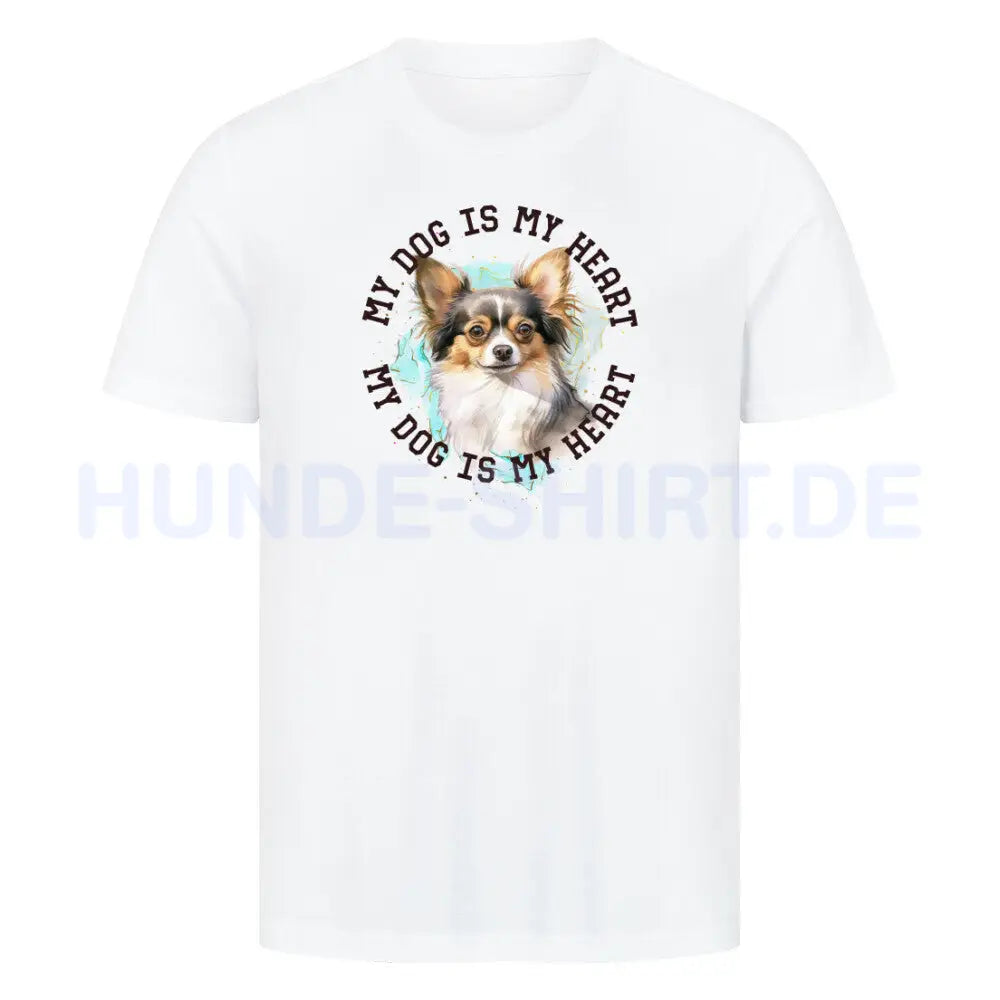 Premium T-Shirt "Chihuahua Langhaar HEART" Weiß – hunde-shirt.de