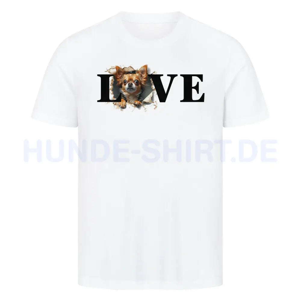 Premium T-Shirt "Chihuahua Langhaar LOVE" Weiß – hunde-shirt.de