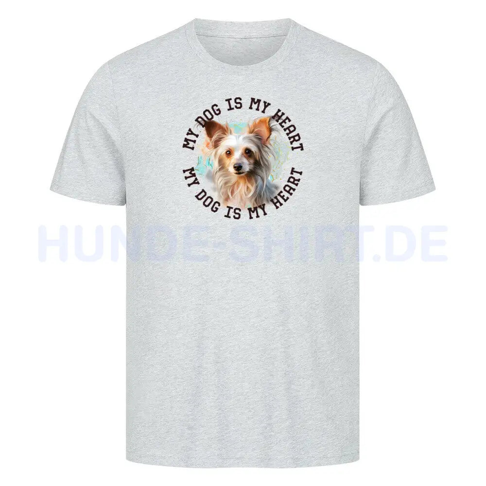 Premium T-Shirt "Chinese Crested HEART" Heather Grey – hunde-shirt.de