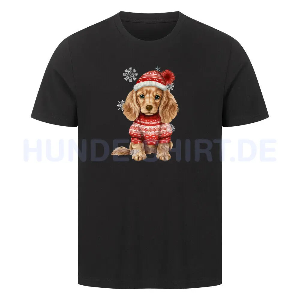 Premium T-Shirt "Cocker Winter" Schwarz – hunde-shirt.de