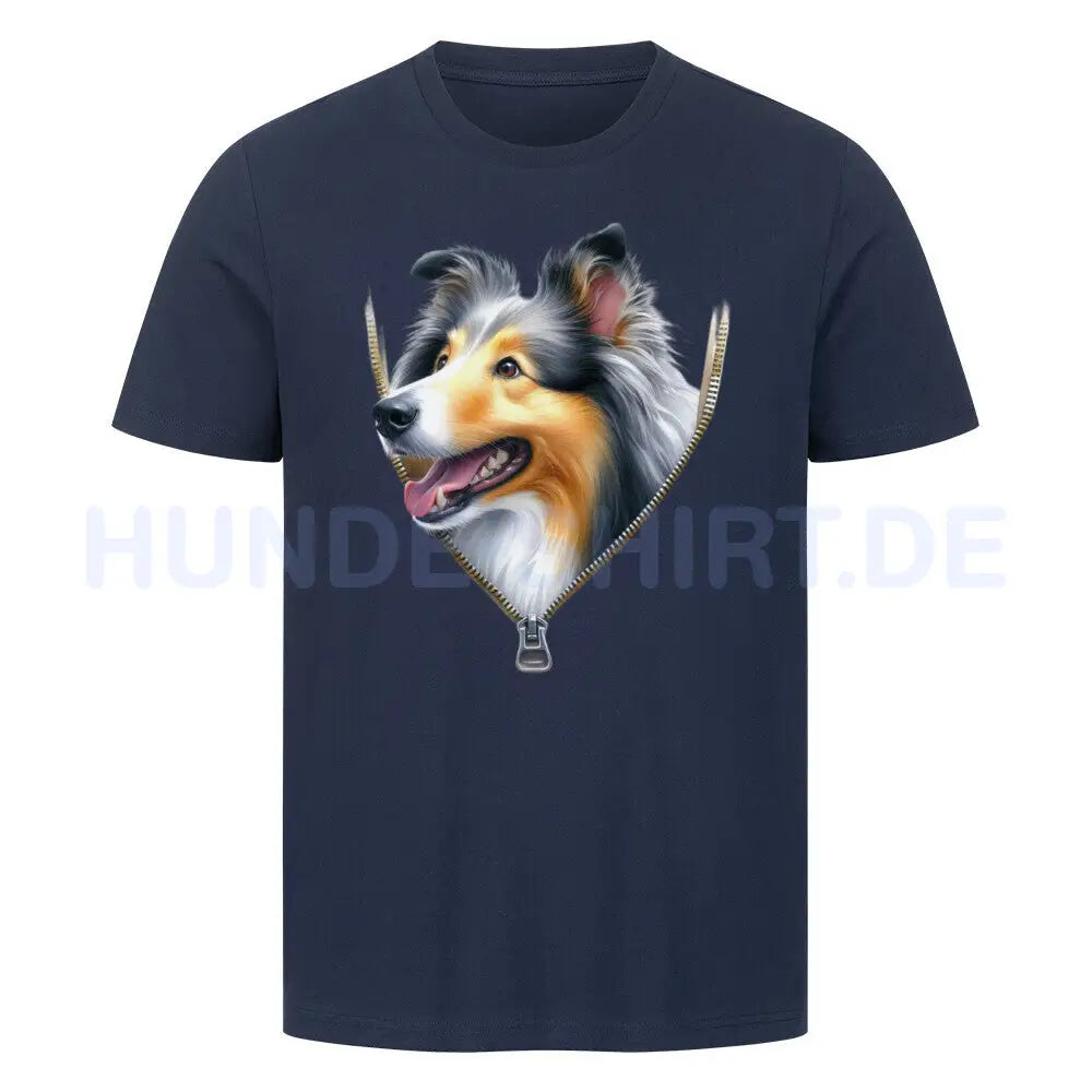 Premium T-Shirt "Collie Zipper" French Navy – hunde-shirt.de