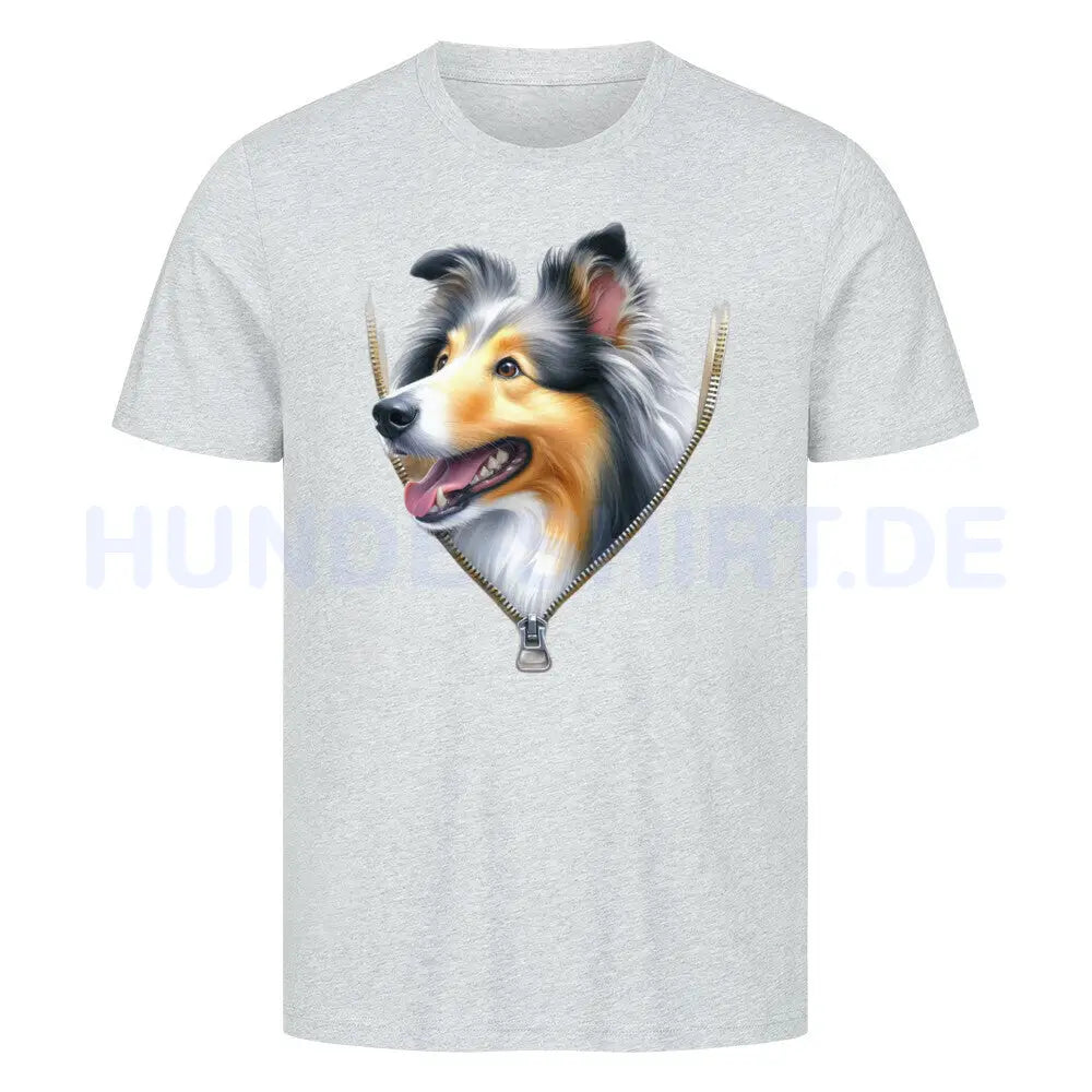 Premium T-Shirt "Collie Zipper" Heather Grey – hunde-shirt.de