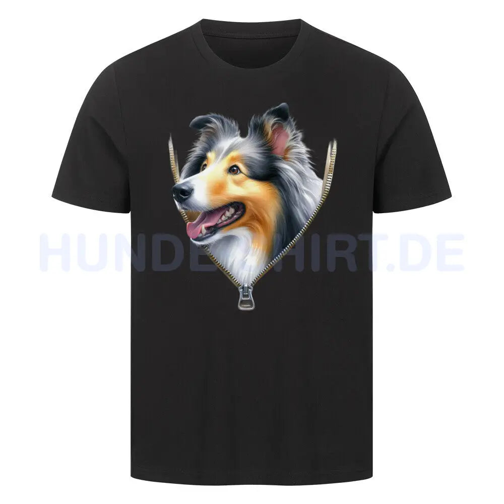 Premium T-Shirt "Collie Zipper" Schwarz – hunde-shirt.de