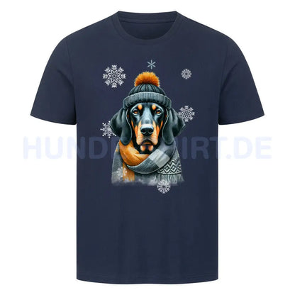 Premium T-Shirt "Coonhound Winter" French Navy – hunde-shirt.de