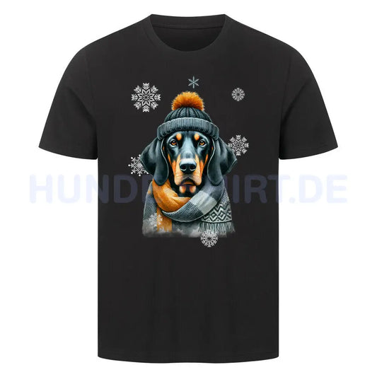 Premium T-Shirt "Coonhound Winter" Schwarz – hunde-shirt.de