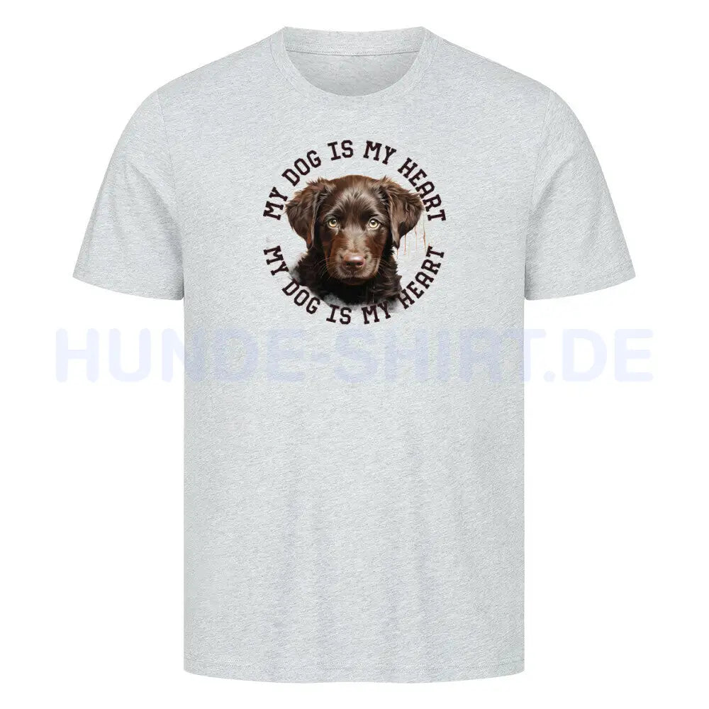 Premium T-Shirt "Curly Coated Retriever HEART" Heather Grey – hunde-shirt.de