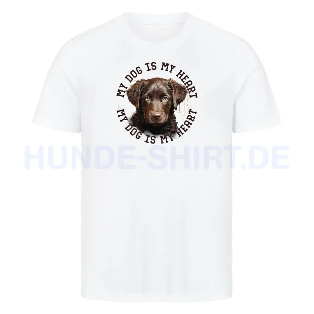 Premium T-Shirt "Curly Coated Retriever HEART" Weiß – hunde-shirt.de