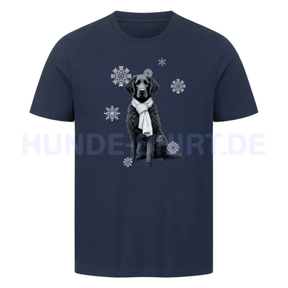 Premium T-Shirt "Curly Coated Retriever Winter" French Navy – hunde-shirt.de