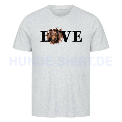 Premium T-Shirt "Dackel ( braun ) LOVE" Heather Grey – hunde-shirt.de